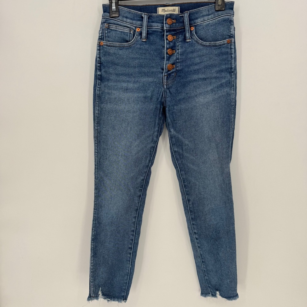 Madewell 10 High Rise Skinny Jeans Button‎ Fly Raw Hem Medium Wash Size 26